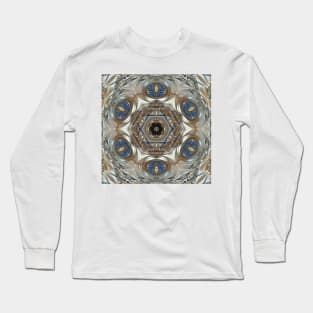 intricate art deco and art nouveau styled pattern brown blue and beige Long Sleeve T-Shirt
